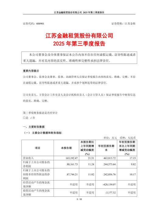 江苏金租：江苏金租：2025年第三季度报告.PDF