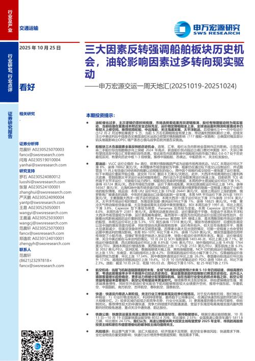 交运行业一周天地汇：三大因素反转强调船舶板块历史机会油轮影响因素过多转向现实驱动-251025（22页）.pdf
