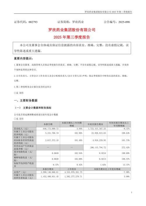 罗欣药业：2025年三季度报告.PDF
