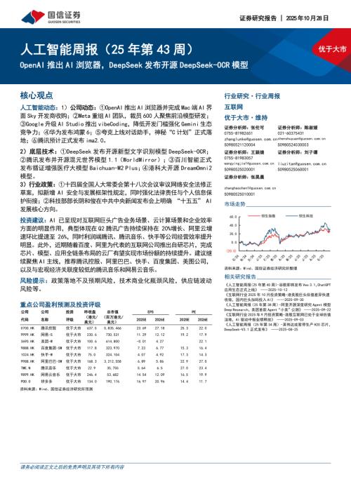 人工智能行业周报（25年第43周）：OpenAI推出AI浏览器DeepSeek发布开源DeepSeek~OCR模型-251028（11页）.pdf