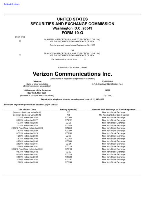 威瑞森电信Verizon Communications（VZ）2025年第三季度财报（10-Q）「NYSE」（英文版）（63页）.pdf