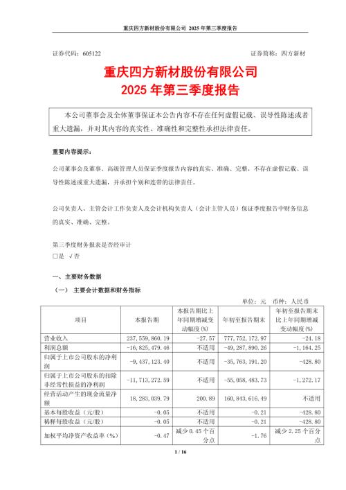 四方新材：重庆四方新材股份有限公司2025年第三季度报告.PDF
