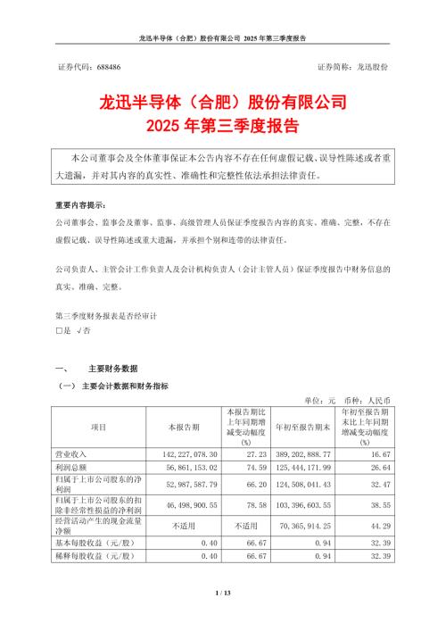 龙迅股份：龙迅股份2025年第三季度报告.PDF