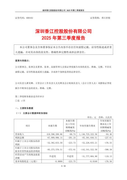 香江控股：香江控股2025年第三季度报告.PDF