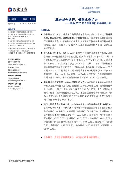 基金2025年3季度银行重仓持股分析：基金减仓银行低配比例扩大-251029（6页）.pdf