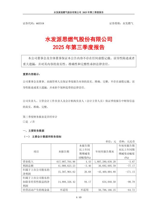水发燃气：2025年第三季度报告.PDF