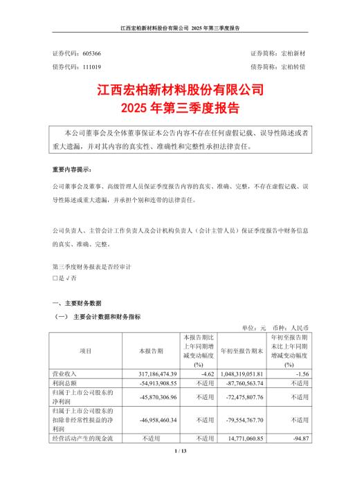 宏柏新材：江西宏柏新材料股份有限公司2025年第三季度报告.PDF