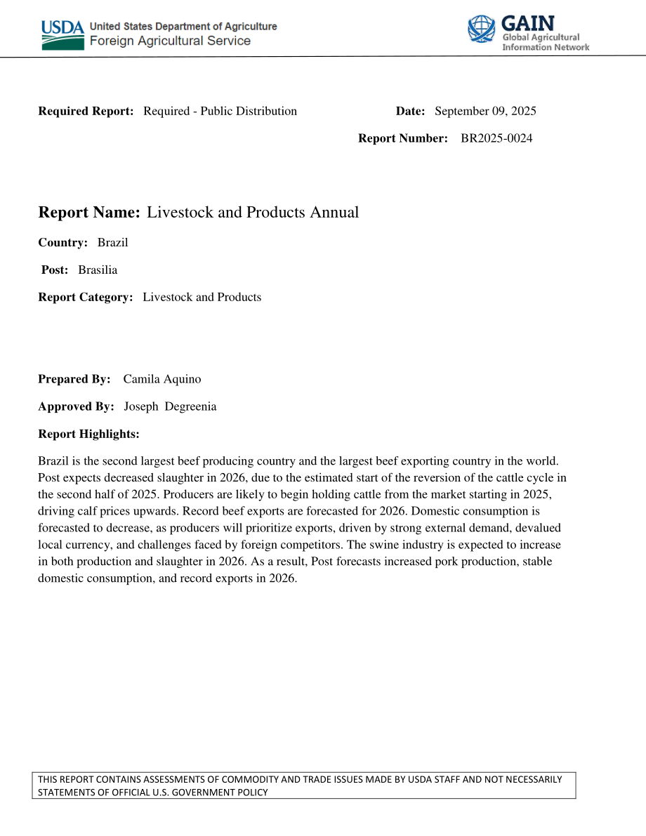 美国农业部（USDA）：2025巴西畜禽及产品年度报告（英文版）（39页）.pdf_第1页