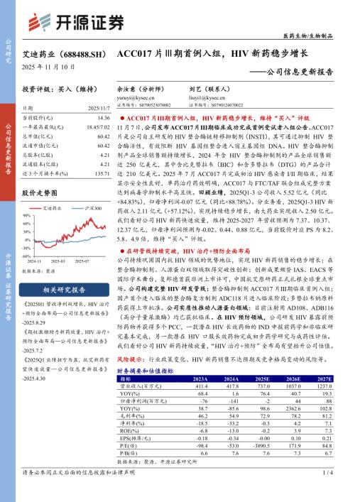 【开源证券】艾迪药业（688488）-公司信息更新报告：ACC017片Ⅲ期首例入组，HIV新药稳步增长-251110（4页）.pdf