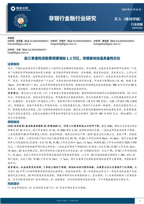 【国金证券】非银行金融行业周报：前三季度险资股票规模增加1.2万亿，非银板块估值具备性价比-251116（10页）.pdf