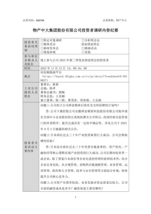 物产中大：物产中大投资者调研内容纪要（2025年第三季度业绩说明会）.doc