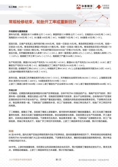 【华泰期货】化工周报：常规检修结束，轮胎开工率或重新回升-251123（17页）.pdf