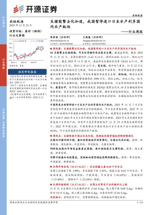 【开源证券】农林牧渔行业周报：生猪能繁去化加速，我国暂停进口日本水产利多国内水产板块-251123（14页）.pdf