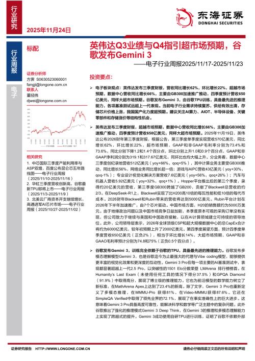 【东海证券】电子行业周报：英伟达Q3业绩与Q4指引超市场预期，谷歌发布Gemini 3-251124（14页）.pdf