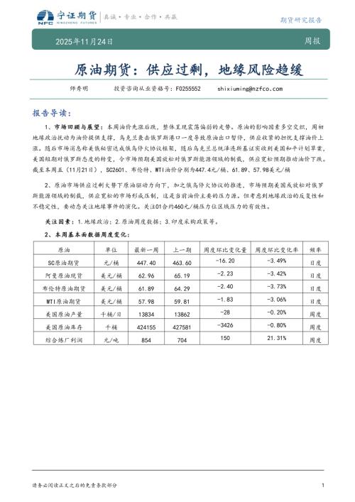 【宁证期货】原油期货：供应过剩，地缘风险趋缓-251124（7页）.pdf