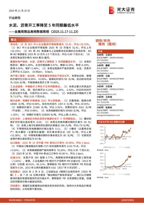 钢铁、有色行业金属周期品高频数据周报：水泥、沥青开工率降至5年同期最低水平-251125（26页）.pdf