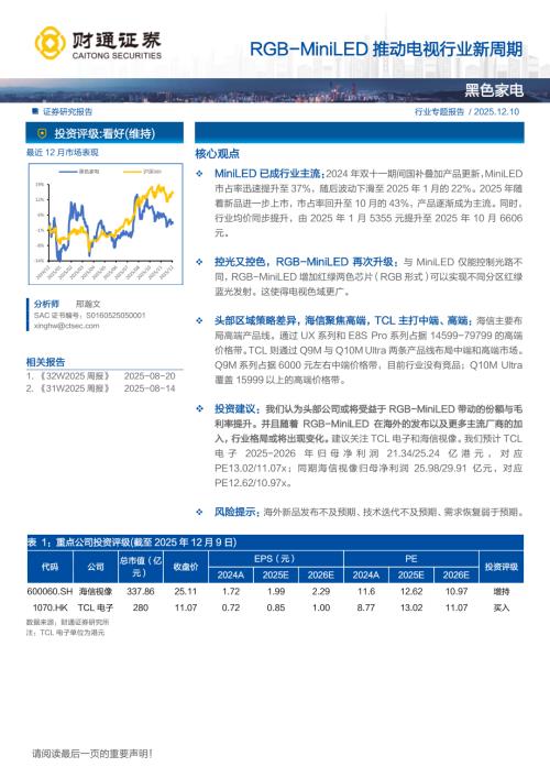 黑色家电行业专题报告：RGB~MiniLED推动电视行业新周期-251210（7页）.pdf