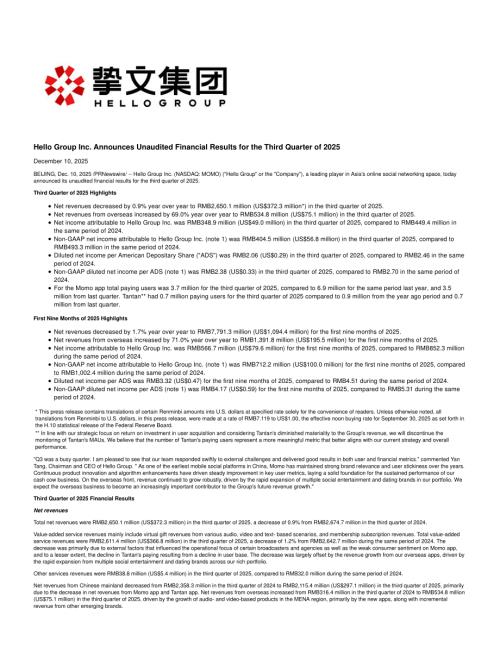 挚文集团Hello Group lnc.（MOMO）2025年第三季度财报「NASDAQ」（英文版）（7页）.pdf