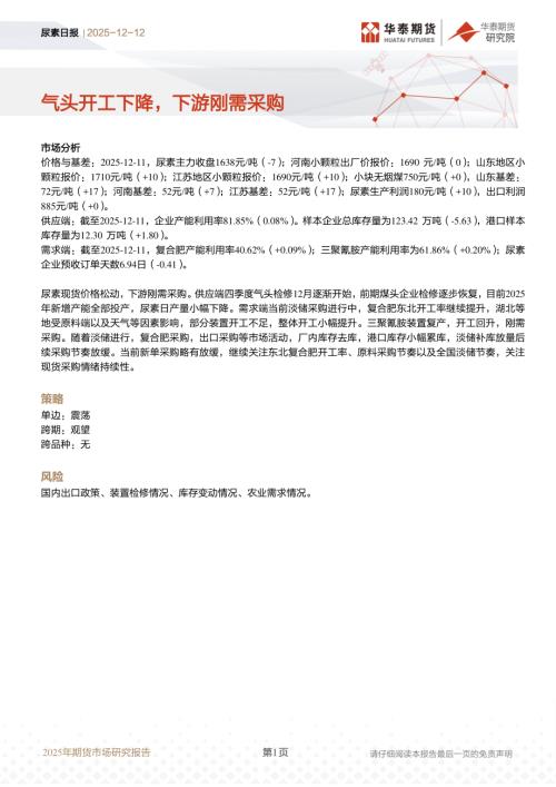 【华泰期货】尿素日报：气头开工下降，下游刚需采购-251212（10页）.pdf