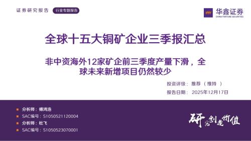 【华鑫证券】全球十五大铜矿企业三季报汇总：非中资海外12家矿企前三季度产量下滑，全球未来新增项目仍然较少-251217（29页）.pdf