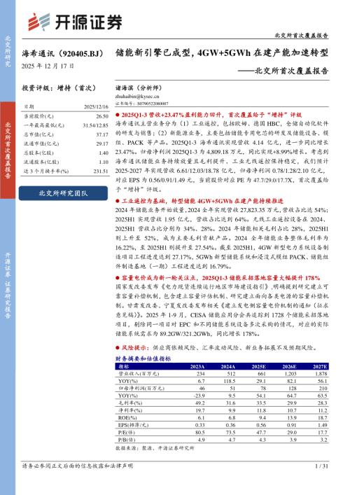 【开源证券】海希通讯（920405）-北交所首次覆盖报告：储能新引擎已成型，4GW+5GWh在建产能加速转型-251217（31页）.pdf