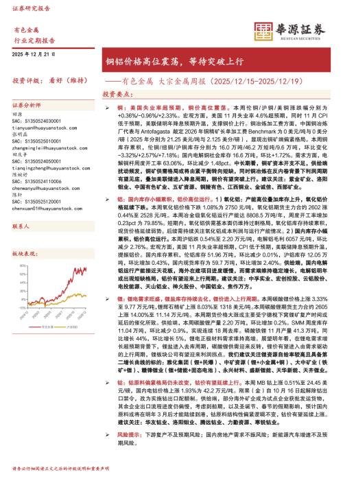 【华源证券】有色金属大宗金属周报：铜铝价格高位震荡，等待突破上行-251221（16页）.pdf