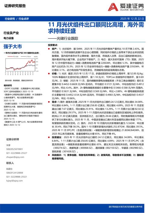 【爱建证券】光储行业跟踪：11月光伏组件出口额同比高增，海外需求持续旺盛-251222（9页）.pdf