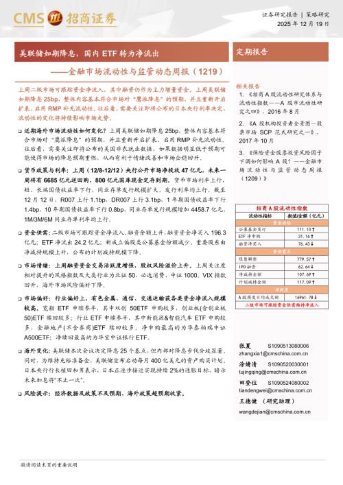 金融市场流动性与监管动态周报：美联储如期降息国内ETF转为净流出-251219（15页）.pdf