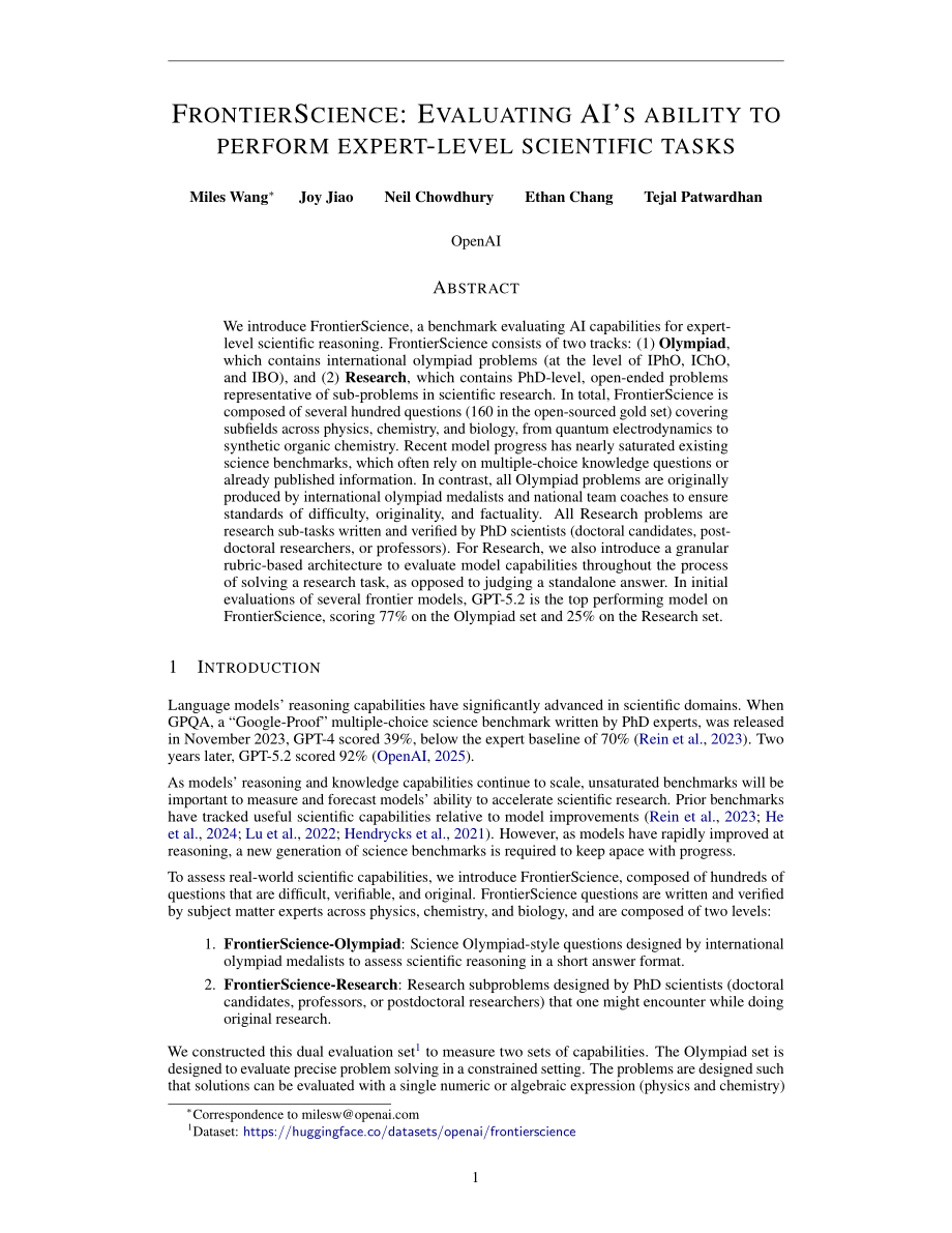 OpenAI：2025 FrontierScience：评估人工智能执行专家级科学任务的能力研究报告（英文版）（15页）.pdf_第1页