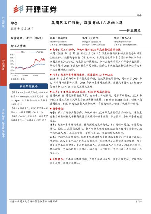 【开源证券】综合行业周报：晶圆代工厂涨价，深蓝首批L3车辆上路-251228（14页）.pdf