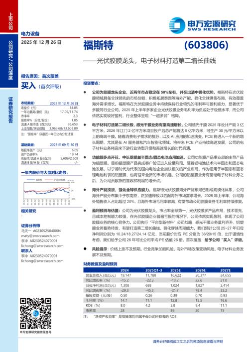 福斯特（603806）-A股公司研究报告：光伏胶膜龙头电子材料打造第二增长曲线-251226（23页）.pdf