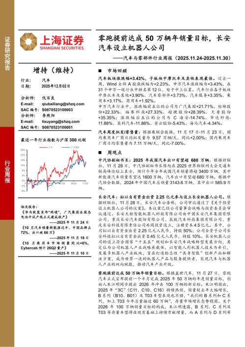 【上海证券】汽车与零部件行业周报：零跑提前达成50万辆年销量目标，长安汽车设立机器人公司-251202（3页）.pdf