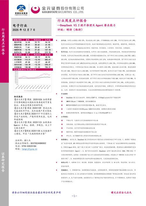 【金元证券】电子行业周度点评报告：DeepSeek V3.2提升推理及Agent潜在能力-251207（24页）.pdf