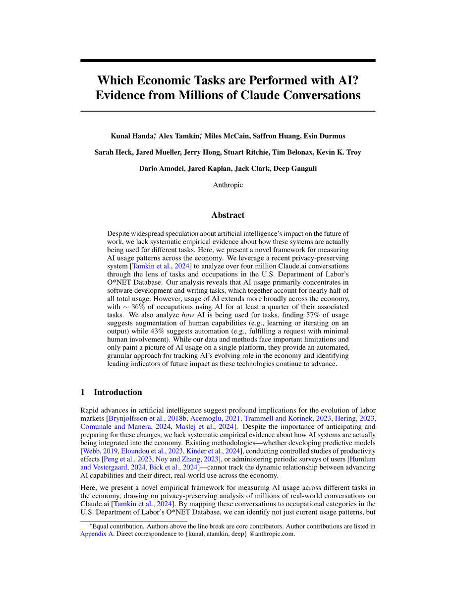 Anthropic：2025年AI经济影响报告：AI如何融入现代经济的各类实际任务（英文版）（38页）.pdf_第1页