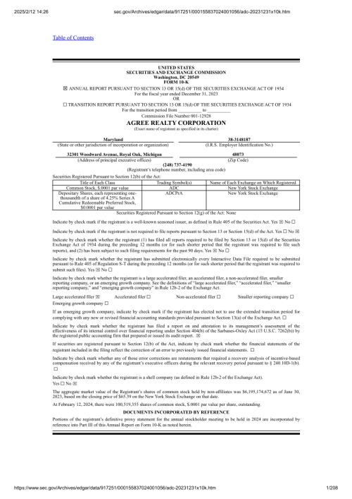 Agree Realty Corporation (ADC) 2023年10-K年度报告「NYSE」.pdf
