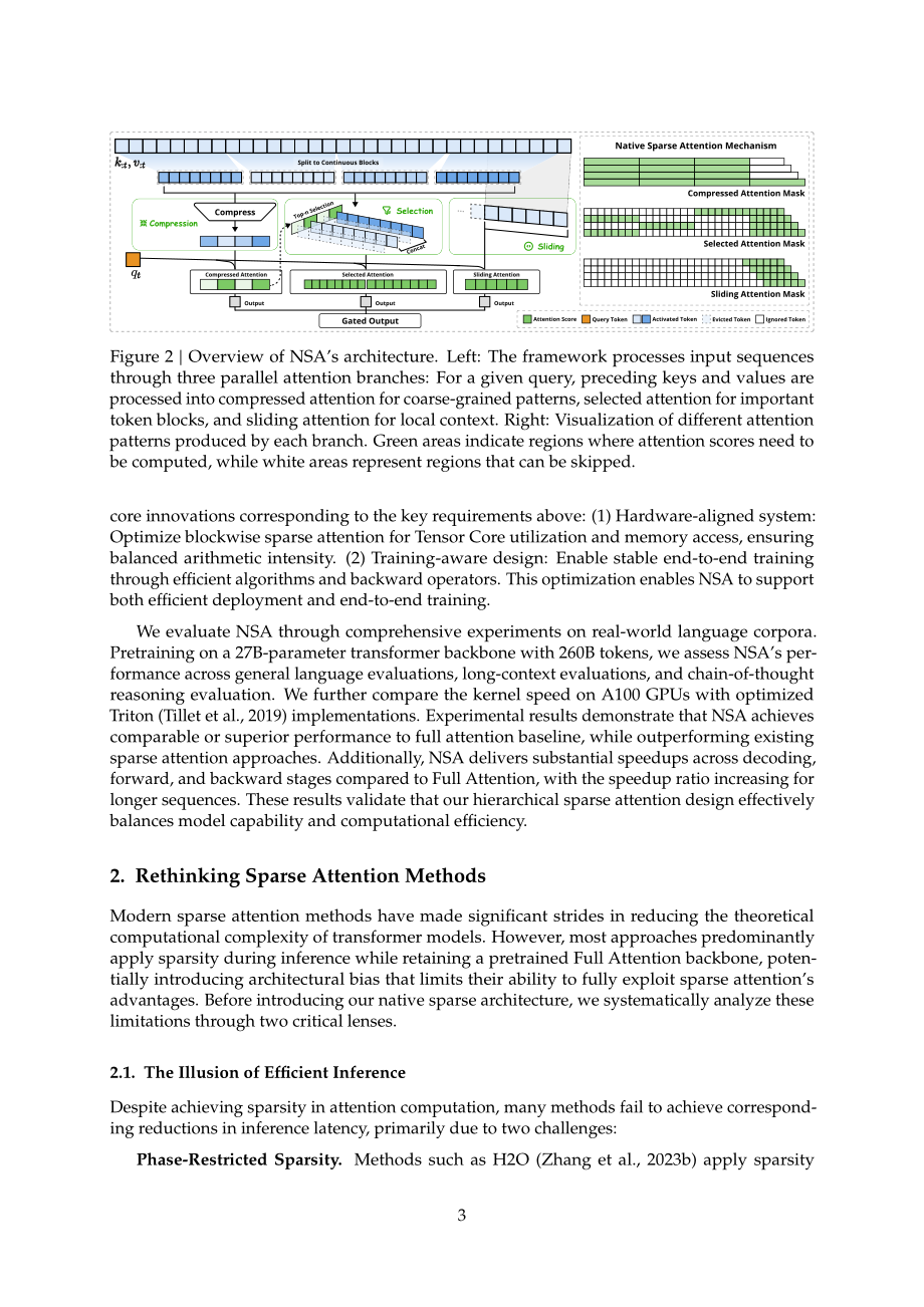 Deepseek：2025原生稀疏注意力：硬件对齐且可原生训练的稀疏注意力机制技术报告（英文版）（24页）.pdf_第3页