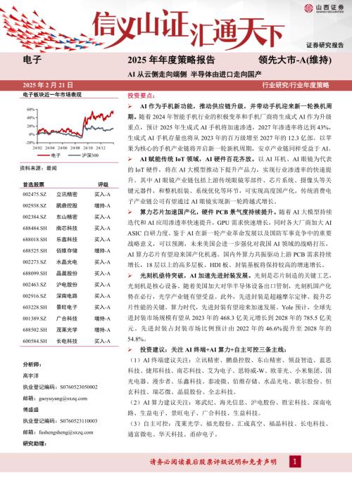 电子行业2025年年度策略报告：AI从云侧走向端侧半导体由进口走向国产-250221（38页）.pdf