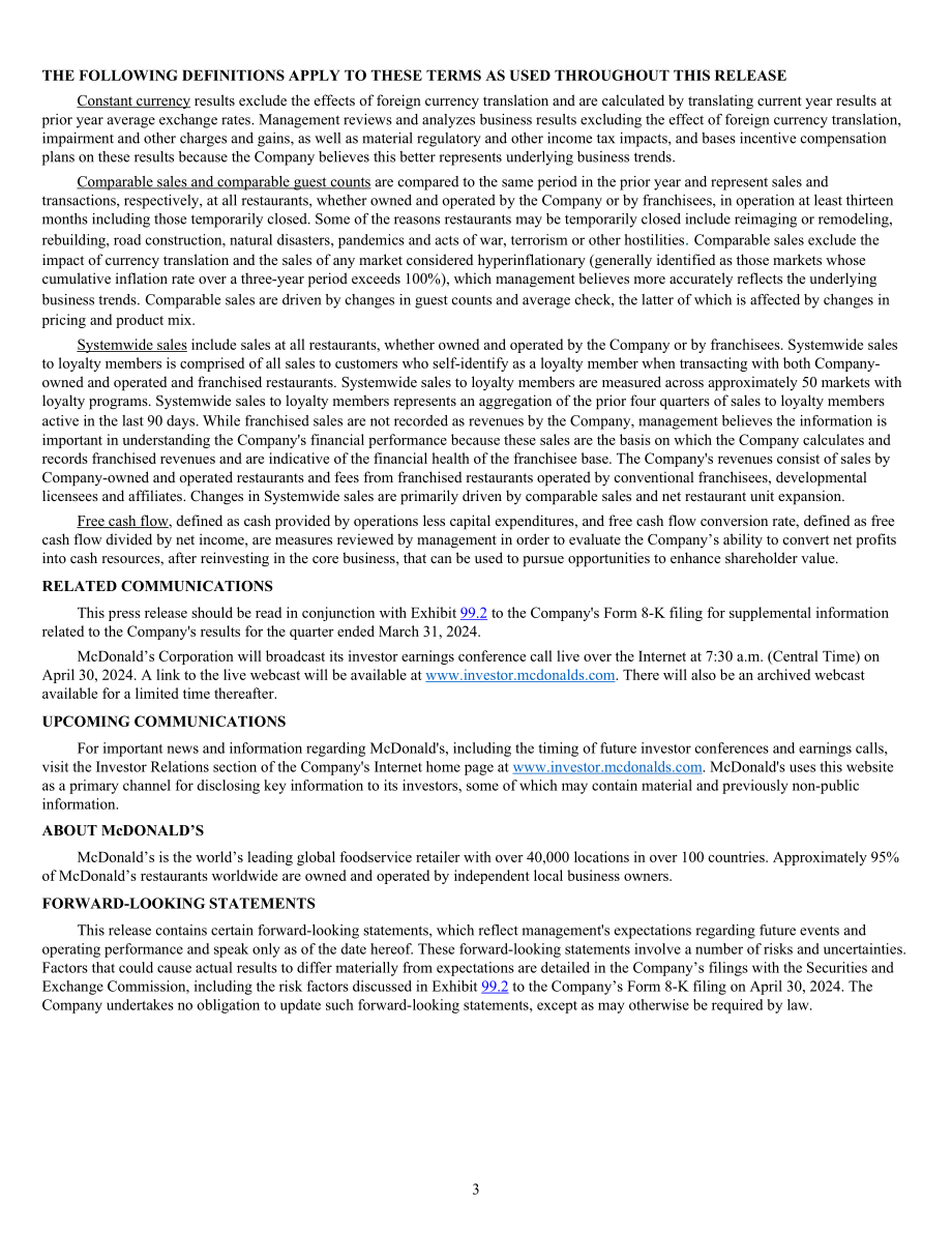 麦当劳McDonald's（MCD）2024年第一季度业绩报告（英文版）（4页）.pdf_第3页