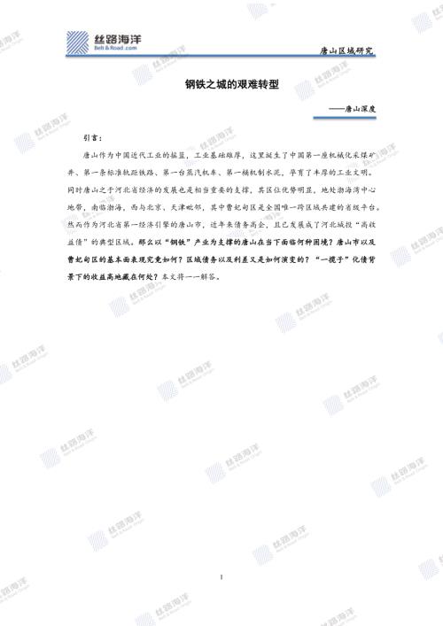丝路海洋：唐山区域研究报告钢铁之城的艰难转型（33页）.pdf