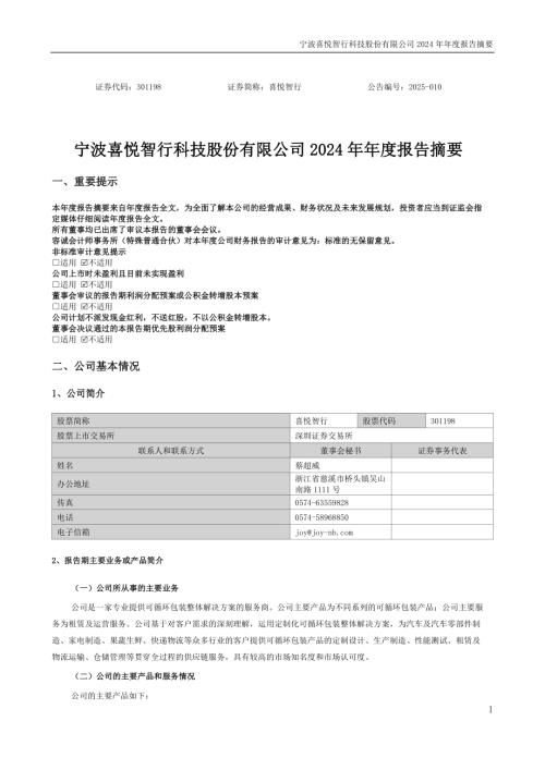 喜悦智行：2024年年度报告摘要.PDF