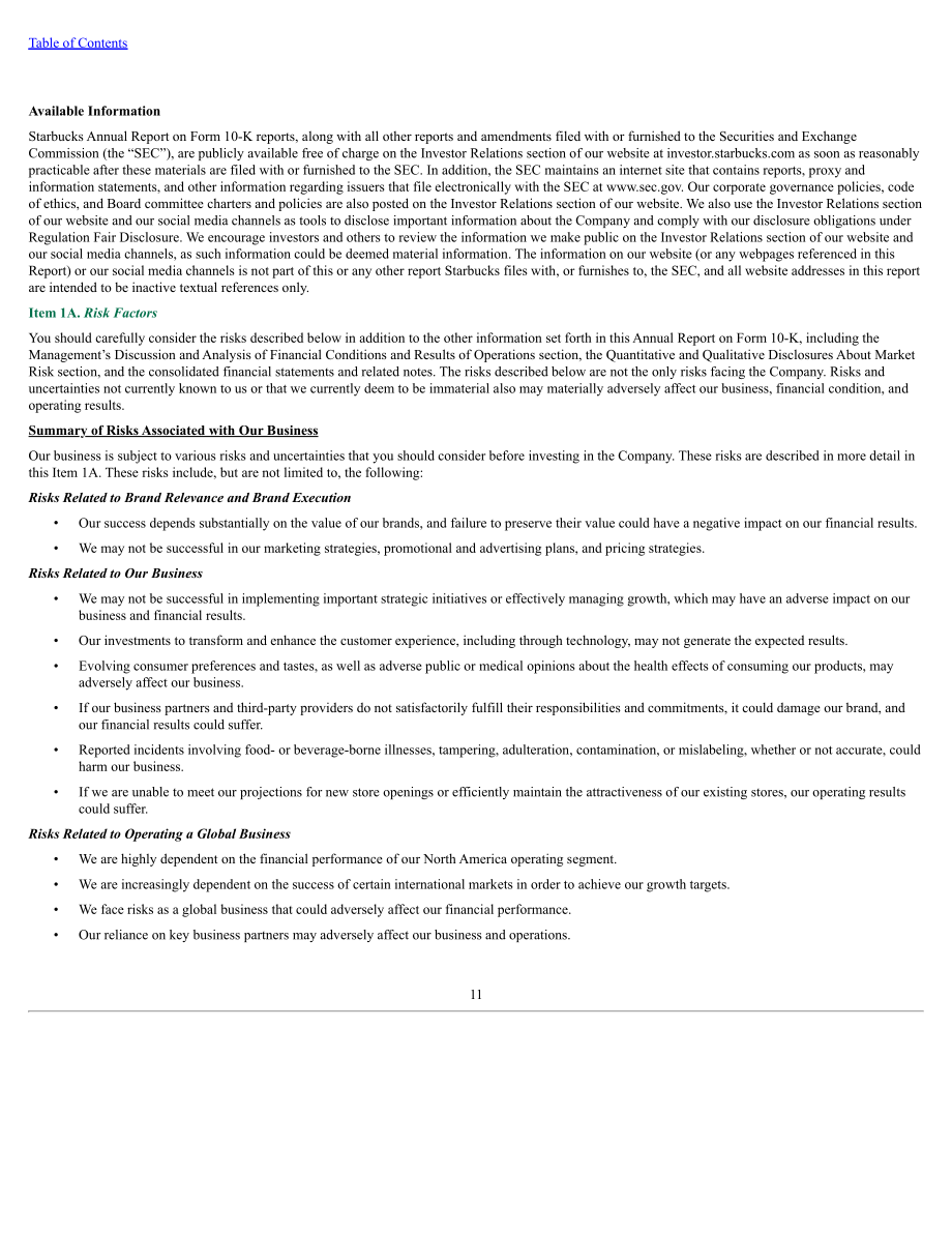 星巴克Starbucks Corp. （SBUX） 2024财年10-K年度报告「NASDAQ」（英文版）（148页）.pdf_第14页