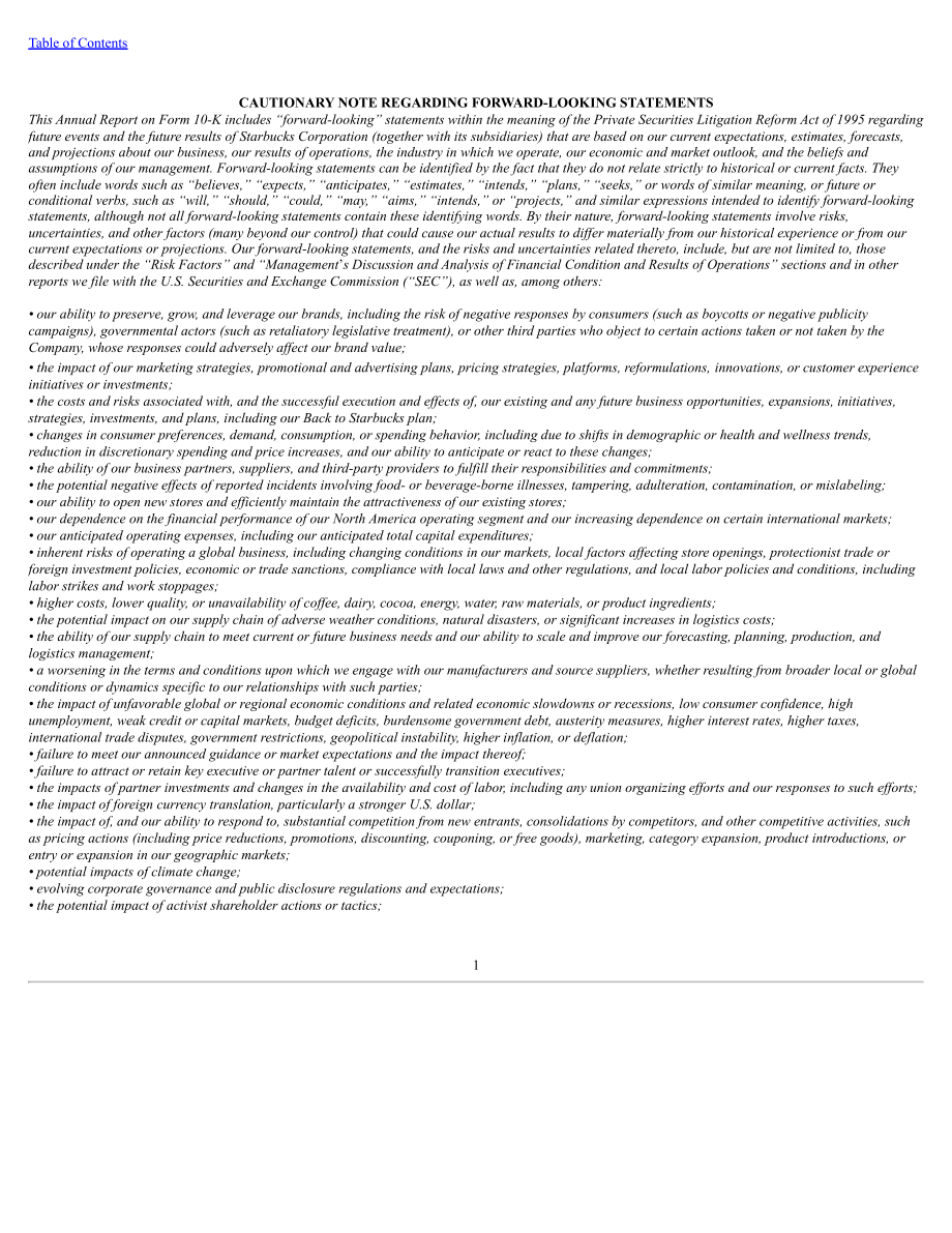 星巴克Starbucks Corp. （SBUX） 2024财年10-K年度报告「NASDAQ」（英文版）（148页）.pdf_第4页