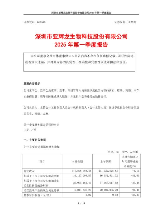 亚辉龙：2025年第一季度报告.pdf