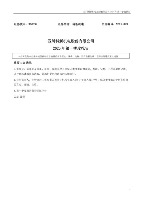 科新机电：2025年一季度报告.PDF