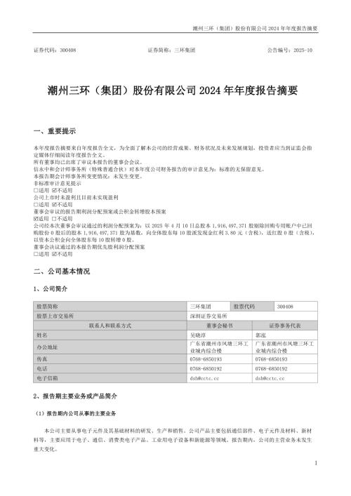三环集团：2024年年度报告摘要.PDF