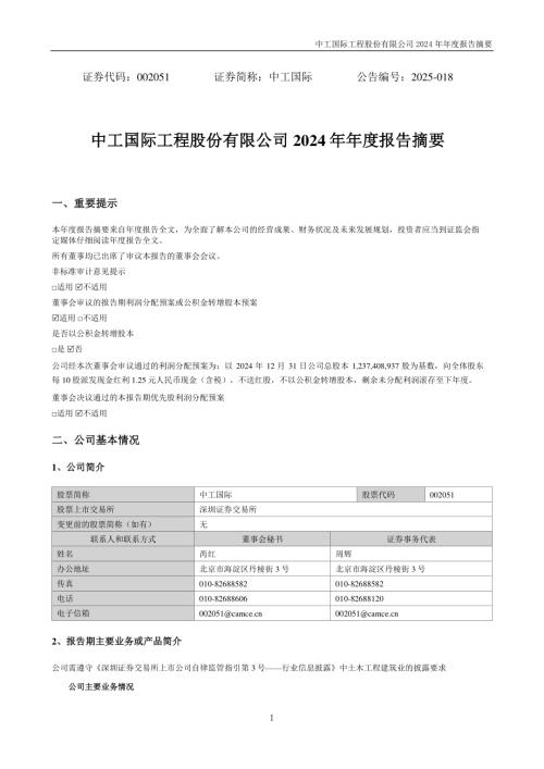 中工国际：2024年年度报告摘要.PDF