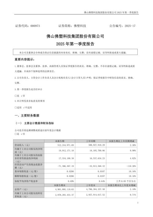 佛塑科技：2025年一季度报告.PDF