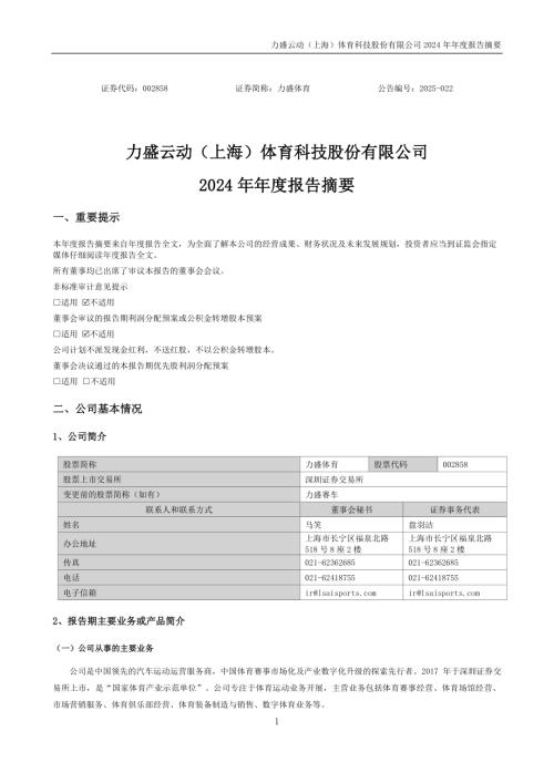 力盛体育：2024年年度报告摘要.PDF