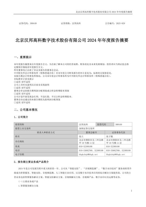 汉邦高科：2024年年度报告摘要.PDF