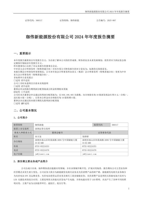 珈伟新能：2024年年度报告摘要.PDF